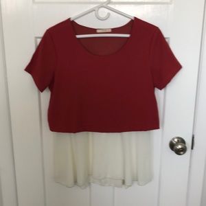 Two tone burnt red and cream blouse in size small.